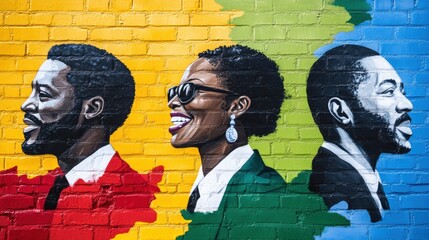 Vivid murals depicting African black people painted on textured walls