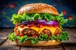 © Autun - Juicy cheeseburger, crispy fried meat, vibrant salad, and gourmet sauces photographed.