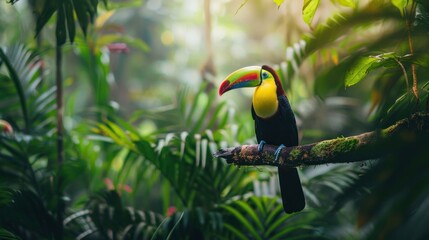 Large-billed toucan sitting on a forest branch, AI generated image