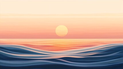 Wall Mural - Serene Ocean Sunset Calm Waves and Golden Sky