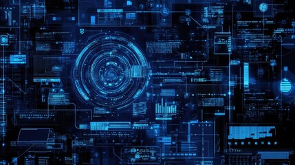 futuristic blue digital interface system data display