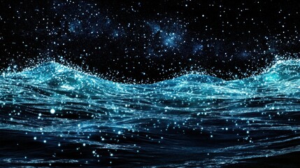 Wall Mural - Sparkling ocean waves under a starry night sky.