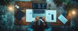 © Itsaree  - Business professional working with AI technology on a desk, digital transformation devices and creative tools for innovative ideas, top view