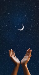 Wall Mural - the background is the night sky with stars and moon, creating an atmosphere of tranquility for praye