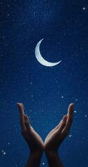 Wall Mural - the background is the night sky with stars and moon, creating an atmosphere of tranquility for praye