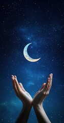 Wall Mural - the background is the night sky with stars and moon, creating an atmosphere of tranquility for praye