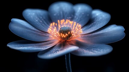 Luminous Blue Flower Glowing Inner Stamens