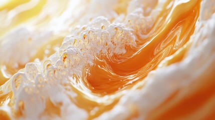 Wall Mural - Close-up of vibrant orange waves with foamy white bubbles, creating a dynamic and energetic feel.