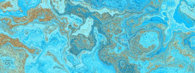 Aufkleber - A blend of vibrant blue and golden textures, representing aquatic patterns and organic forms in nature