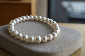 Wall Mural - White pearl bracelet on stone