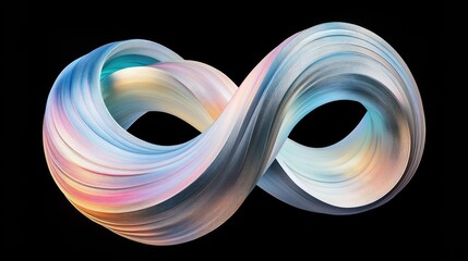 Wall Mural - D spiraling ribbon graphic with smooth textures and glowing neon hues over a black gradient background.