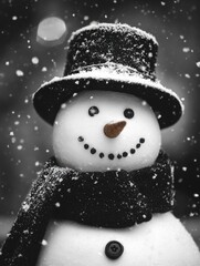 Canvas Print - Black and White Snowman