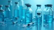 © Kristina - Aerial View of Blue Glass Pharmacy Vial Bottles with Vaccine Injection, Showcasing Pharmaceutical Innovation and Healthcare Solutions in a Modern Medical Environment