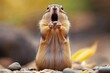 © Nataliia_Trushchenko - Squirrel is standing on a rocky surface and appears to be in a state of shock. The squirrel's mouth is open, and it seems to be in a state of surprise or fear