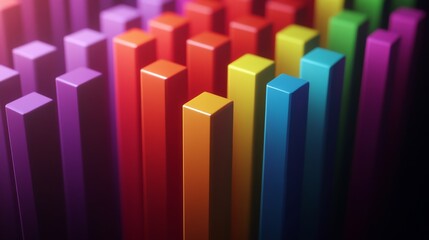 Poster - A D-rendered bar graph with rising colorful bars, symbolizing growth in market trends, with a dark and minimalistic background for contrast