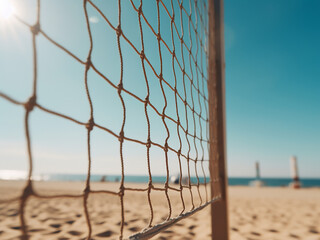 Wall Mural - Bright volleyball net set against a sunny sky captures the essence of summer sports and recreation