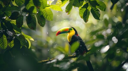 Large-billed toucan sitting on a forest branch, AI generated image