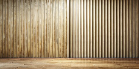 Wall Mural - Wooden Wall and Floor Interior Design Mockup with Vertical Slats