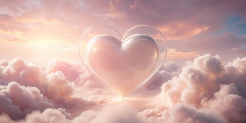 Wall Mural - A Serene Heart Shaped Object Floating Above a Sea of Pastel Clouds at Sunrise