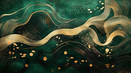 Poster - Abstract Green and Gold Wavy Pattern