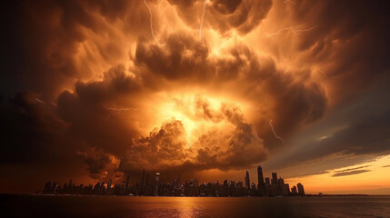 Wall Mural - Severe thunderstorm in the big city.