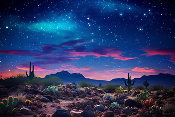 Wall Mural - mesmerizing allure of a desert vista, bathed in ethereal radiance of a moonlit night, where stars shimmer like celestial diamonds in vast expanse of sky