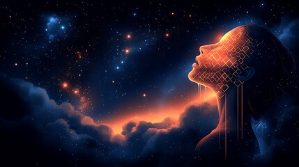 Wall Mural - woman, cosmic, digital, face, night, sky, clouds, art, dreamy, wallpaper.