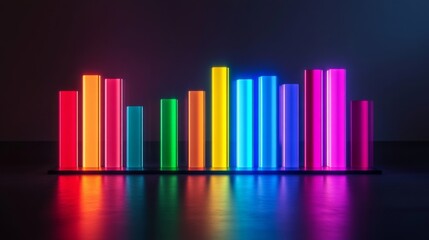 Poster - A clean, modern D bar graph with light reflections and sharp edges, showing market fluctuations in vivid colors with a sleek design