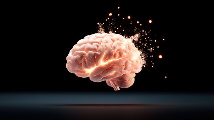 Wall Mural - a highly detailed, anatomically accurate human brain rendered in 3d, with glowing areas highlighting
