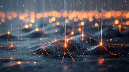 Wall Mural - an abstract visualization of data flow with glowing lines and nodes, representing the movement and p
