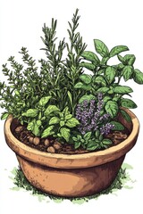 Canvas Print - Herb collection in a pot