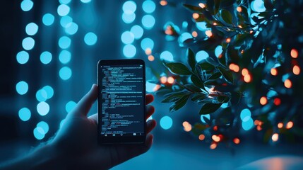 Wall Mural - a developer working on a mobile app, with the code editor and a smartphone emulator displayed side b