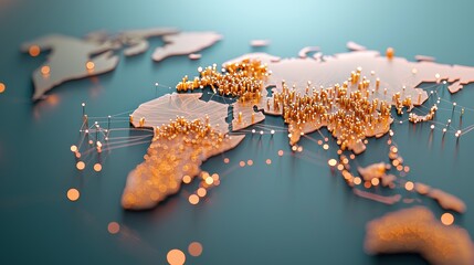 Wall Mural - a world map with glowing lines connecting major cities and continents, representing the interconnect