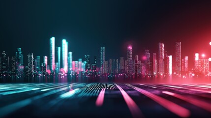 Wall Mural - an abstract representation of a futuristic city with glowing lines, geometric shapes, and digital gr