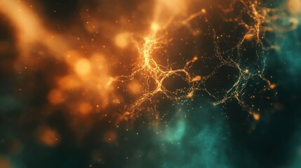 Fototapete - A close-up of light particles speeding through a void, glowing brightly as they move, capturing the concept of light speed in a scientific and abstract manner
