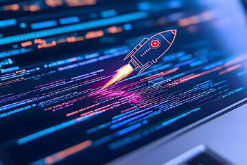 digital rocket launch illustration