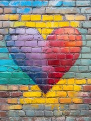 Sticker - Colorful Heart on Brick Wall