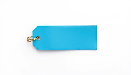 Blank blue tag, isolated on white background, for retail display, potential use in product shot