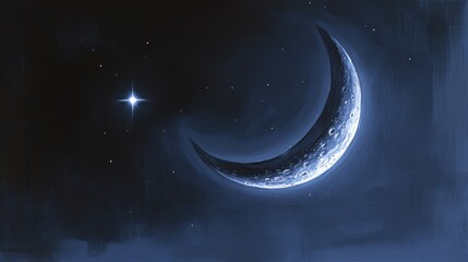 Wall Mural - a serene crescent moon glows softly against a dark blue night sky dotted with twinkling stars. ideal