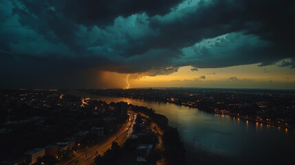 Wall Mural - Severe thunderstorm in the big city.