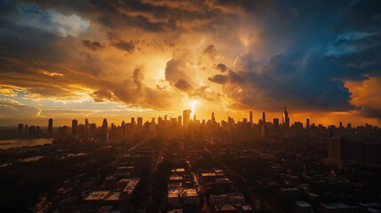 Wall Mural - Severe thunderstorm in the big city.