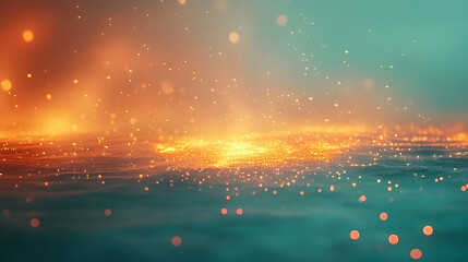 Wall Mural - Ethereal golden and red bokeh lights glowing softly indoors on a smooth aqua background