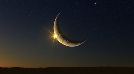 Wall Mural - a luminous crescent moon shines brightly against a dark starry sky. ideal for spiritual, celestial, 