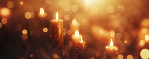 Canvas Print - A beautiful background of candles with soft focus and bokeh, perfect for an elegant display on web pages or social media posts. The image features earthy tones, blurred imagery, a strong use of color.