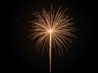 bright gold fireworks exploding in night sky with planet visible