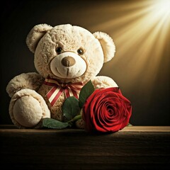 Wall Mural - teddy bear with rose