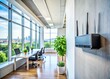 © Man888 - Panoramic Office Wall with Wireless Router - Modern Network Technology