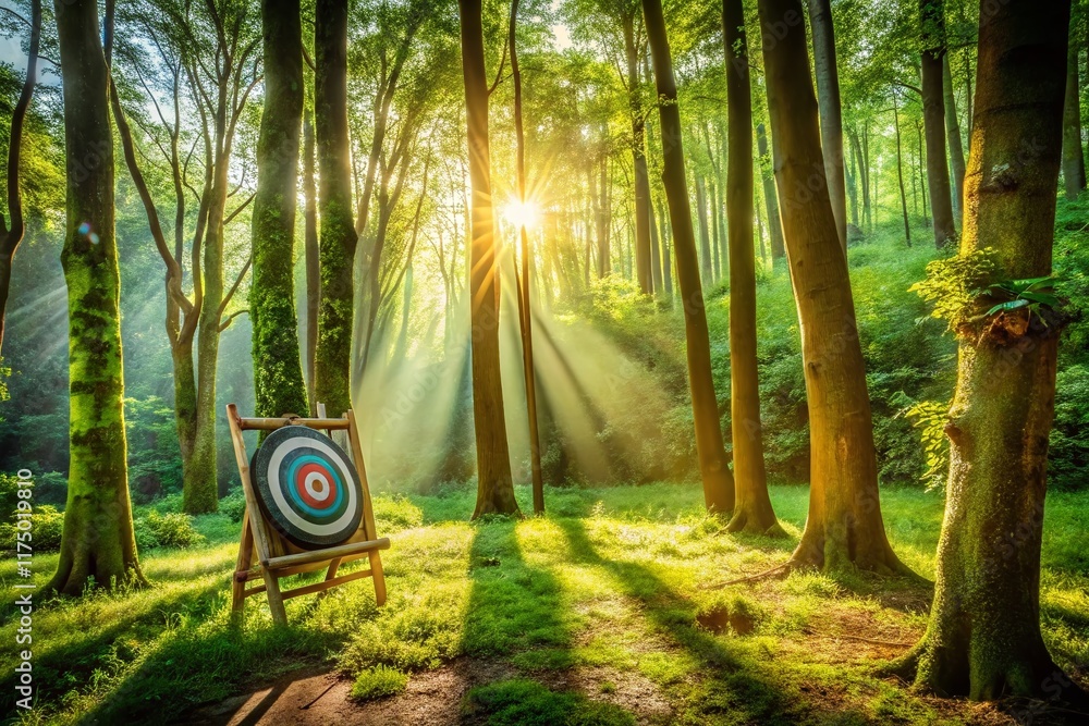 Panoramic Sherwood Forest Landscape: Lush Green Woods, Archery Target ...