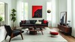 © Pannee - A modern living room with sleek furniture, bold artwork, and blank white walls