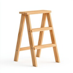 Elegant Wooden Step Stool Isolated Against a Crisp White Background Showcasing Its Simple Yet Functional Design for Home and Office Use in Various Settings